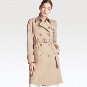Uniqlo Classic Double-Breasted Khaki Trench Coat with Belt Size Small
